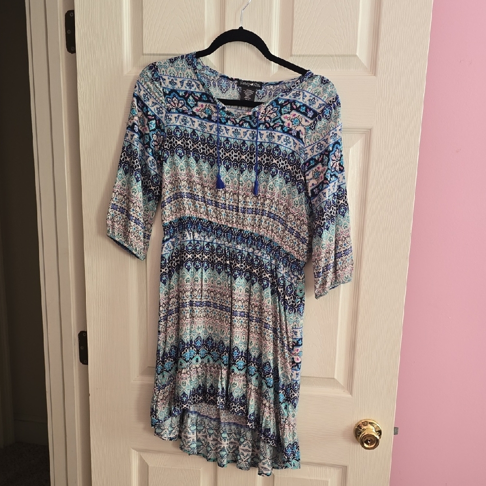 Elegant Blue Patterned‎ High Low Dress